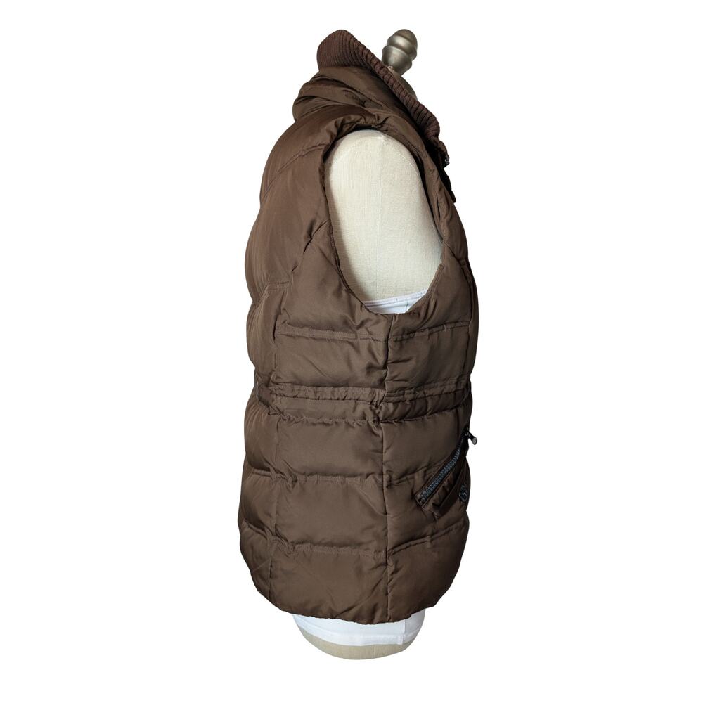 K Jordan Puffer Vest Brown Hooded Quilted Full Zip And Button Up Women's Size M View 5